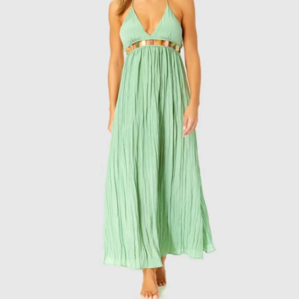Ibiza Anne Cole Women's V-Neck Jewel Halter Maxi Cover-up Dress Size L  21176